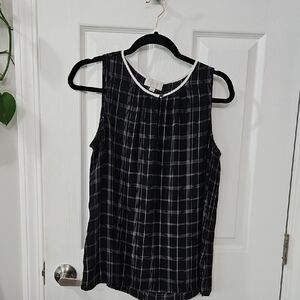LOFT Black and White Tank Top with Grid Pattern